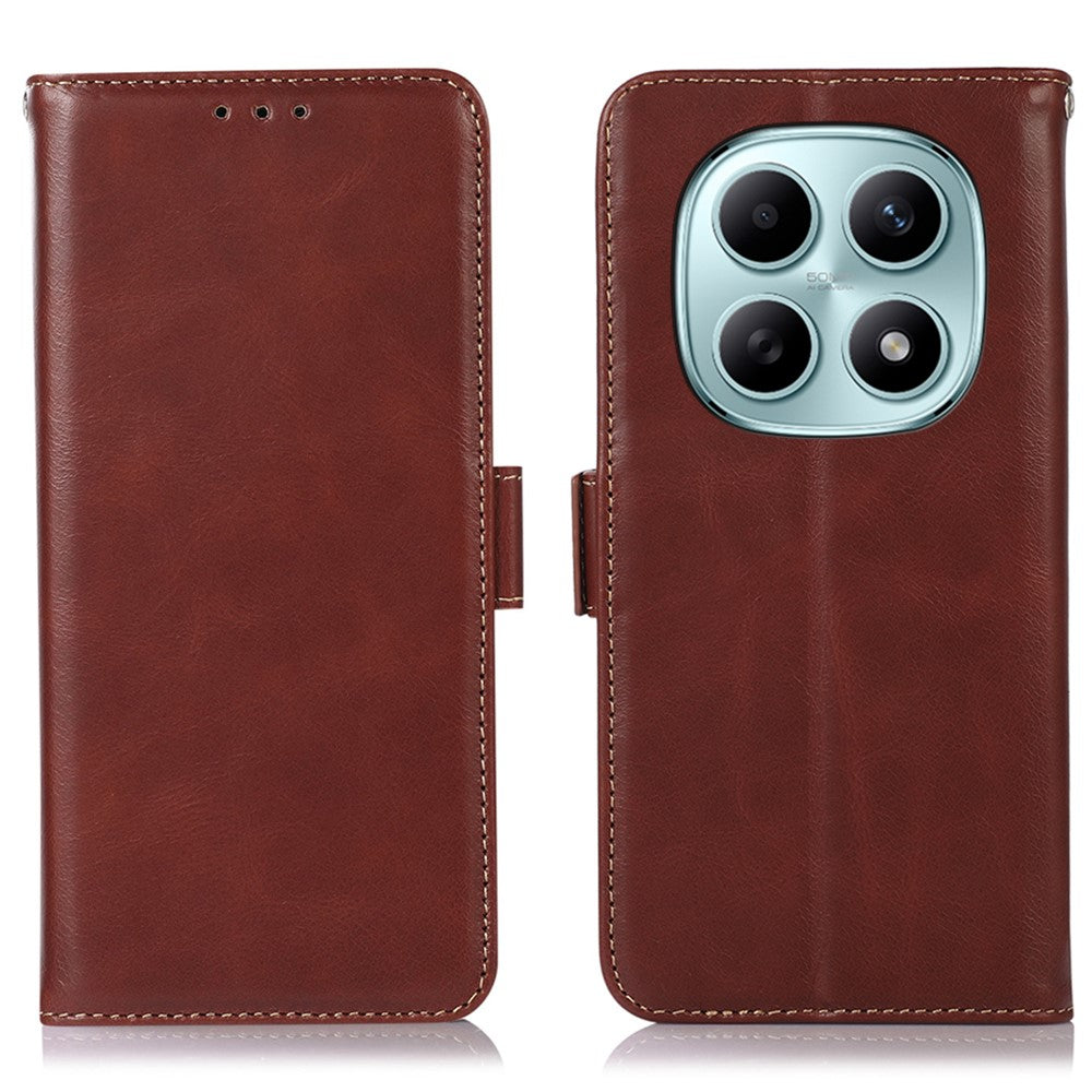 For Xiaomi Poco M8 5G / Redmi Note 15 5G (Global) Case RFID Blocking Genuine Cow Leather Wallet Phone Cover