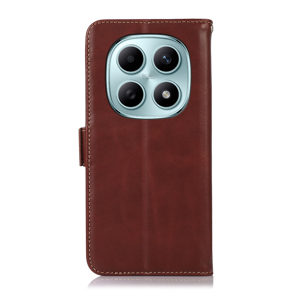 For Xiaomi Poco M8 5G / Redmi Note 15 5G (Global) Case RFID Blocking Genuine Cow Leather Wallet Phone Cover