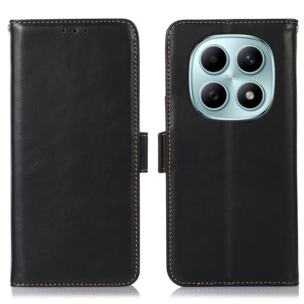 For Xiaomi Poco M8 5G / Redmi Note 15 5G (Global) Case RFID Blocking Genuine Cow Leather Wallet Phone Cover