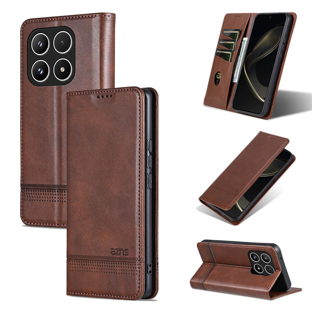 AZNS For Xiaomi 17 Case Cowhide Texture PU Leather Wallet Phone Cover