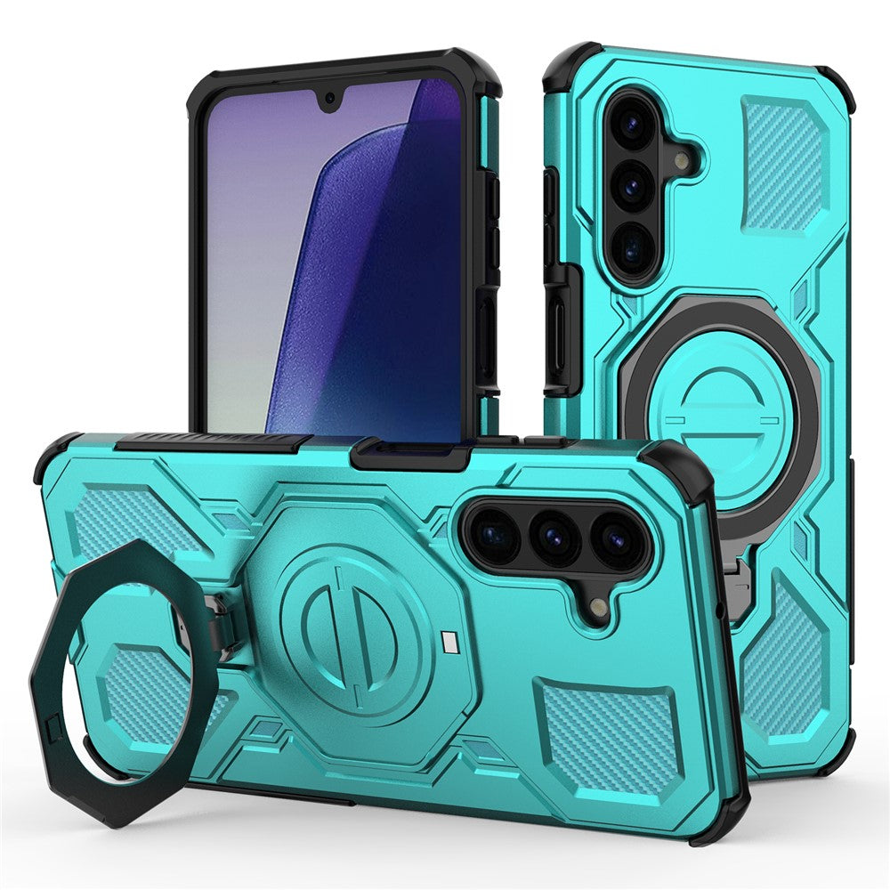 Samsung Galaxy A18 5G / A18 4G / A17 5G / A17 4G magnetisk etui, roterende metalstøtte, stødsikkert PC + TPU-mobilbagside