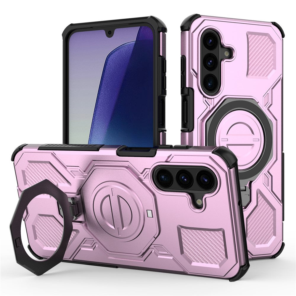 Samsung Galaxy A18 5G / A18 4G / A17 5G / A17 4G magnetisk etui, roterende metalstøtte, stødsikkert PC + TPU-mobilbagside