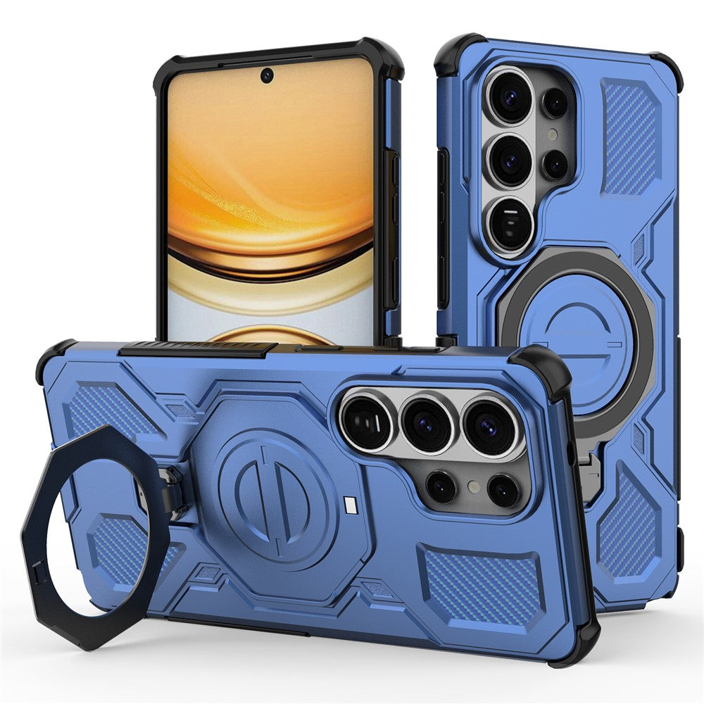 Samsung Galaxy S26 Ultra-magnetetui med roterende metalstativ, stødsikkert PC- og TPU-mobilcover