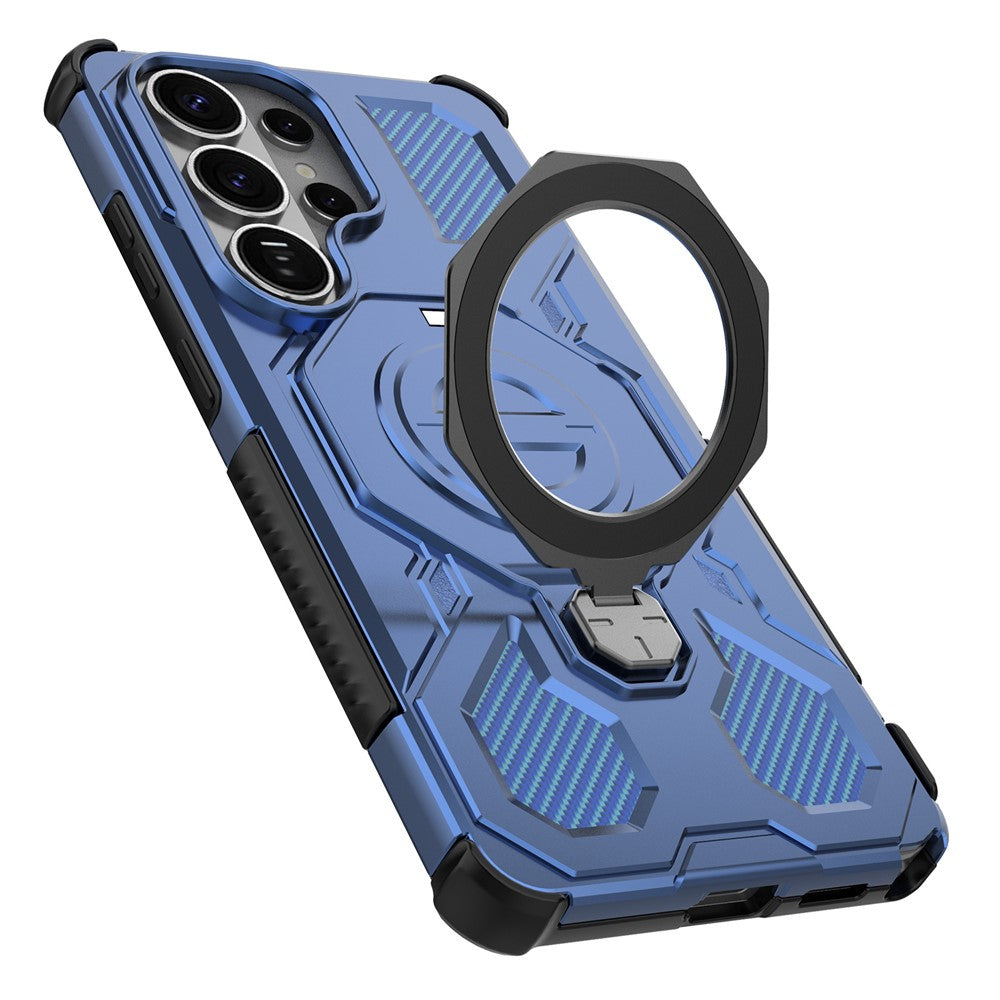 Samsung Galaxy S26 Ultra-magnetetui med roterende metalstativ, stødsikkert PC- og TPU-mobilcover