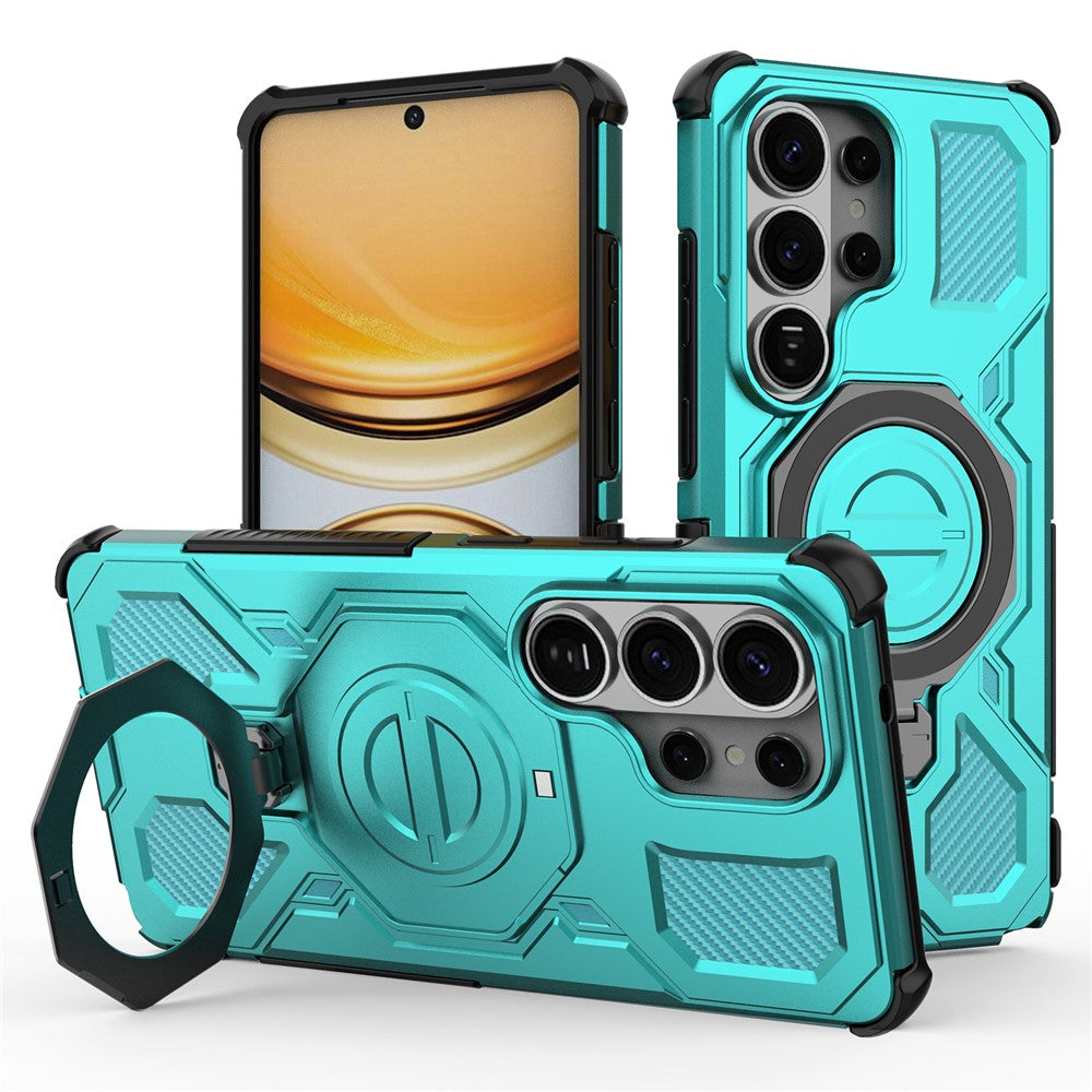 Samsung Galaxy S26 Ultra-magnetetui med roterende metalstativ, stødsikkert PC- og TPU-mobilcover