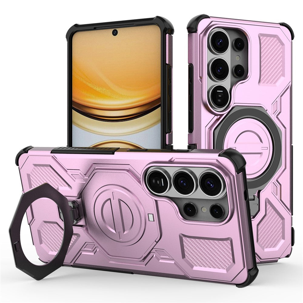 Samsung Galaxy S26 Ultra-magnetetui med roterende metalstativ, stødsikkert PC- og TPU-mobilcover