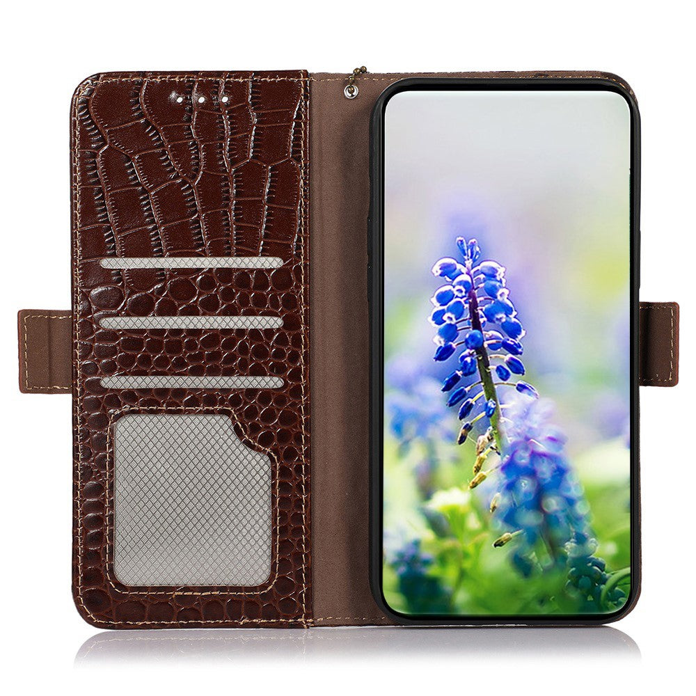 For Xiaomi 17 Pro Case RFID Blocking Wallet Crocodile Texture Genuine Cow Leather Phone Cover
