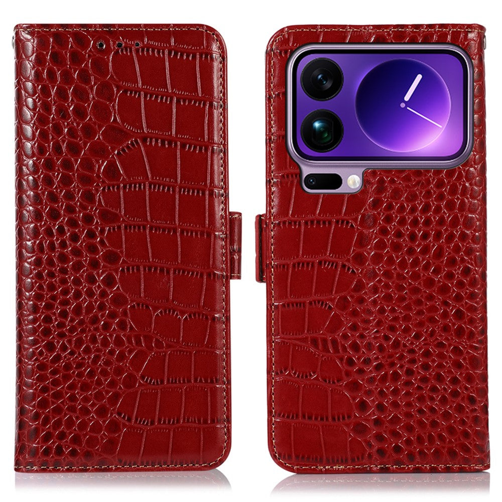 For Xiaomi 17 Pro Case RFID Blocking Wallet Crocodile Texture Genuine Cow Leather Phone Cover