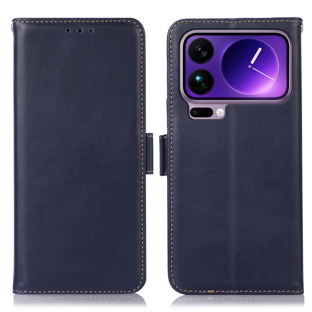 For Xiaomi 17 Pro Max Case RFID Blocking Genuine Cow Leather Wallet Phone Cover