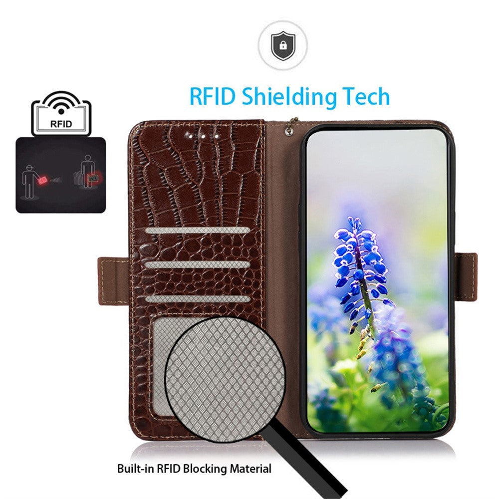 For Xiaomi 17 Case RFID Blocking Wallet Crocodile Texture Genuine Cow Leather Phone Cover