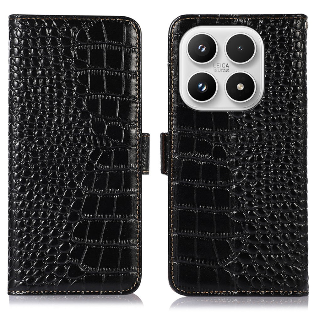 For Xiaomi 17 Case RFID Blocking Wallet Crocodile Texture Genuine Cow Leather Phone Cover