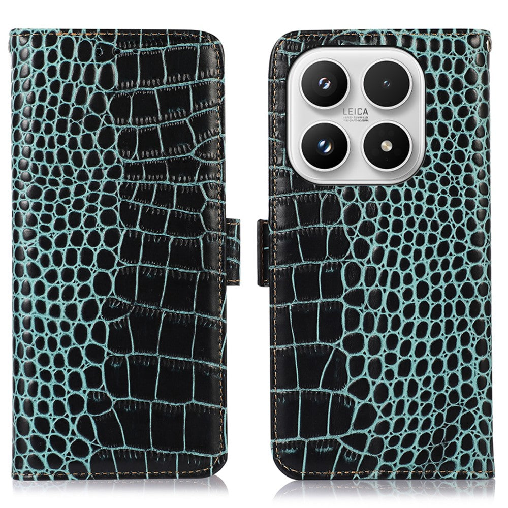 For Xiaomi 17 Case RFID Blocking Wallet Crocodile Texture Genuine Cow Leather Phone Cover