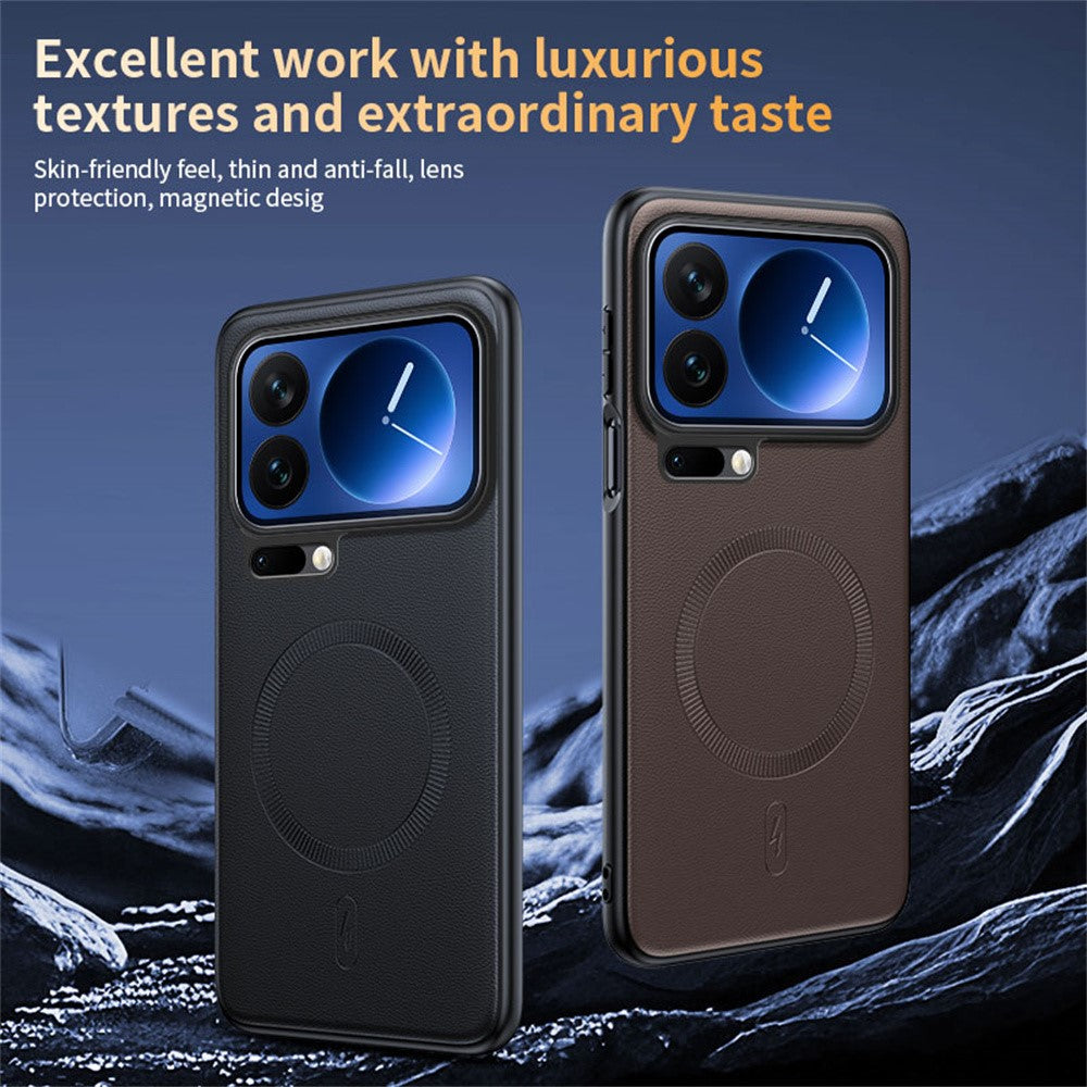 For Xiaomi 17 Pro Magnetic Case Leather Coated TPU + PC Phone Cover