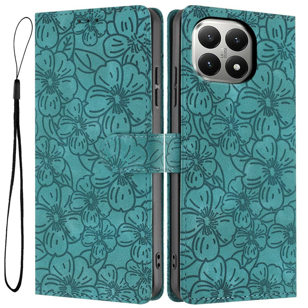 For Xiaomi 15T Flip Case Cherry Blossom Pattern Leather Wallet Stand Phone Cover with Wrist Strap