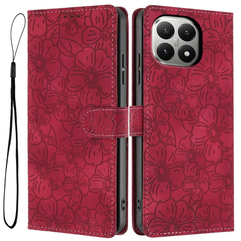 For Xiaomi 15T Flip Case Cherry Blossom Pattern Leather Wallet Stand Phone Cover with Wrist Strap