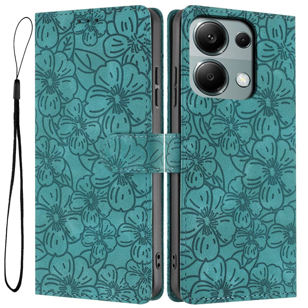 Flipfodral för Xiaomi Redmi Note 14S 4G / Note 13 Pro 4G / Poco M6 Pro 4G Lädermobilskal Körsbärsblomsmönster Plånboksfodral med handledsrem