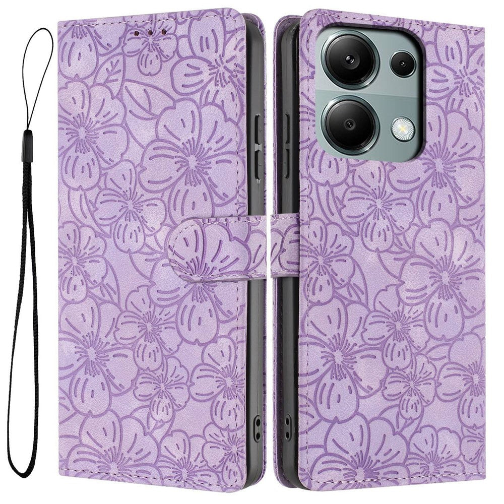 Flipfodral för Xiaomi Redmi Note 14S 4G / Note 13 Pro 4G / Poco M6 Pro 4G Lädermobilskal Körsbärsblomsmönster Plånboksfodral med handledsrem