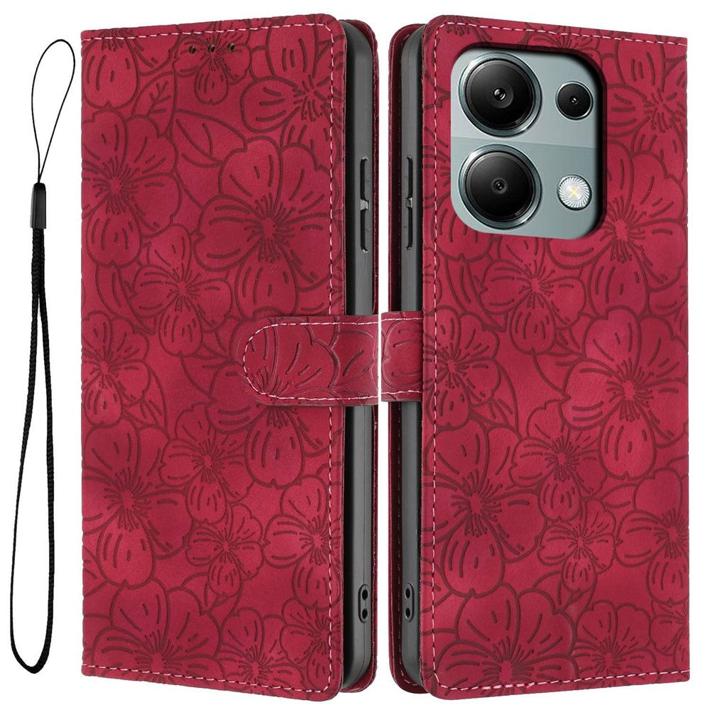 Flipfodral för Xiaomi Redmi Note 14S 4G / Note 13 Pro 4G / Poco M6 Pro 4G Lädermobilskal Körsbärsblomsmönster Plånboksfodral med handledsrem