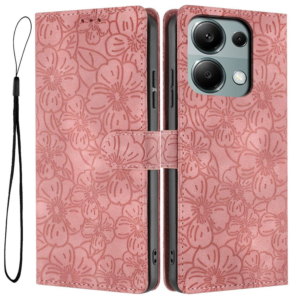 Flipfodral för Xiaomi Redmi Note 14S 4G / Note 13 Pro 4G / Poco M6 Pro 4G Lädermobilskal Körsbärsblomsmönster Plånboksfodral med handledsrem