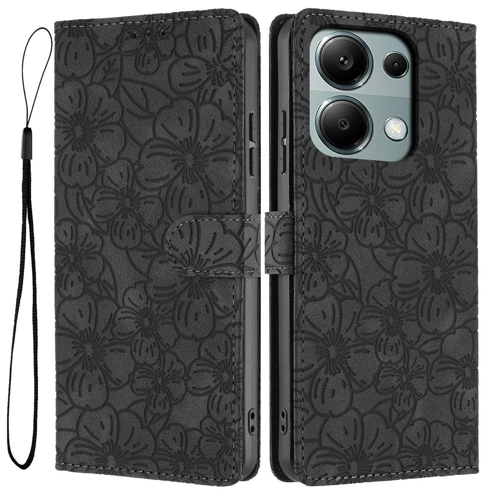 Flipfodral för Xiaomi Redmi Note 14S 4G / Note 13 Pro 4G / Poco M6 Pro 4G Lädermobilskal Körsbärsblomsmönster Plånboksfodral med handledsrem