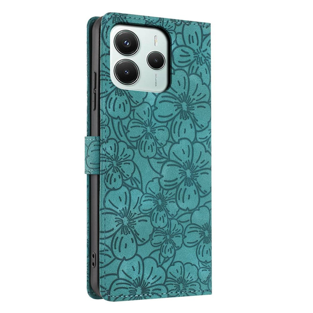 Flip Case For Xiaomi Redmi Note 14 5G  /  Poco M7 Pro 5G Leather Phone Cover Cherry Blossom Pattern Wallet Stand with Wrist Strap