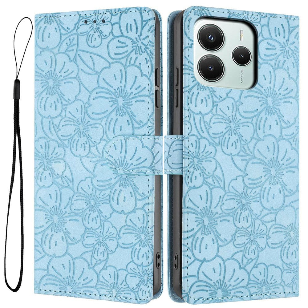 Flip Case For Xiaomi Redmi Note 14 5G  /  Poco M7 Pro 5G Leather Phone Cover Cherry Blossom Pattern Wallet Stand with Wrist Strap