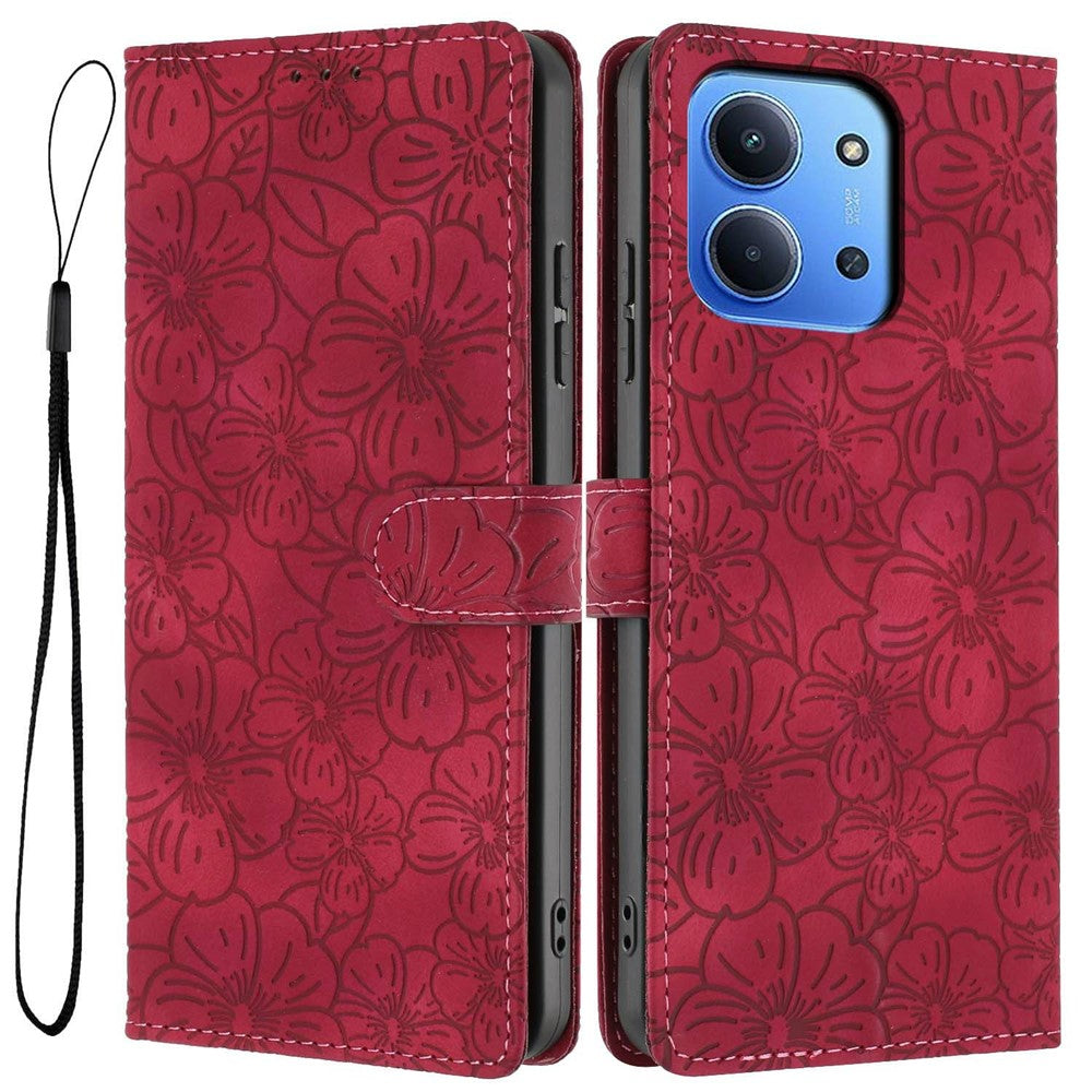 Flip Case For Xiaomi Redmi 15C 4G (EU) (173mm)  /  15C 5G (EU) (173mm) Leather Phone Cover Cherry Blossom Pattern Wallet Stand with Wrist Strap