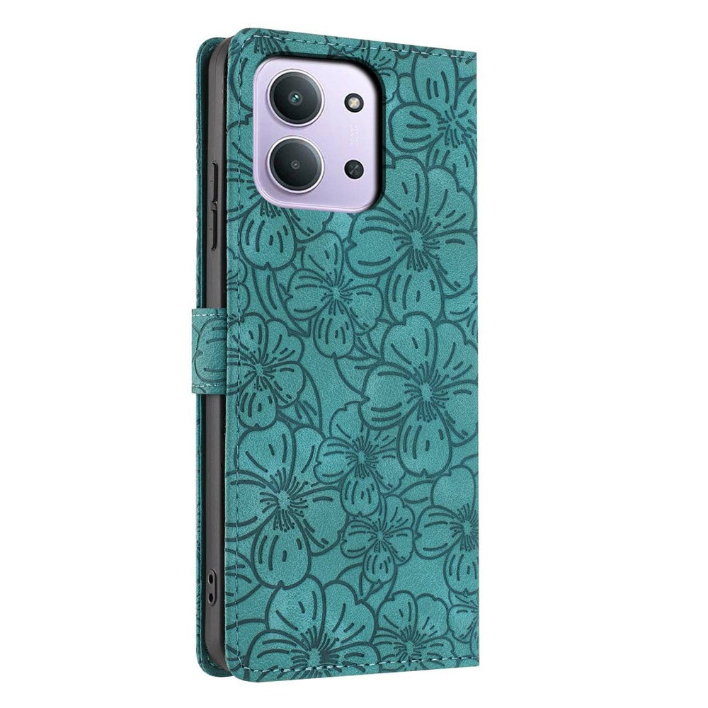 Flip Case For Xiaomi Redmi 15C 4G (Global) (171mm)  /  Poco C85 4G (171mm) Leather Phone Cover Cherry Blossom Pattern Wallet Stand with Wrist Strap