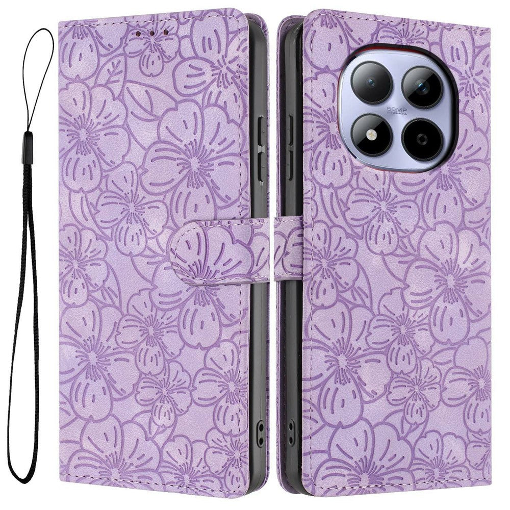 For Xiaomi Redmi Note 15 Pro 5G (Global) Flip Case Cherry Blossom Pattern Leather Wallet Stand Phone Cover with Wrist Strap