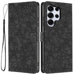 For Samsung Galaxy S26 Ultra Flip Case Cherry Blossom Pattern Leather Wallet Stand Phone Cover with Wrist Strap