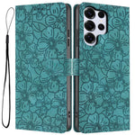 For Samsung Galaxy S26 Ultra Flip Case Cherry Blossom Pattern Leather Wallet Stand Phone Cover with Wrist Strap