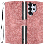 For Samsung Galaxy S26 Ultra Flip Case Cherry Blossom Pattern Leather Wallet Stand Phone Cover with Wrist Strap