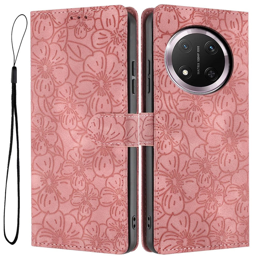 Flip Case For Honor X9c 5G  /  Magic7 Lite 5G Leather Phone Cover Cherry Blossom Pattern Wallet Stand with Wrist Strap