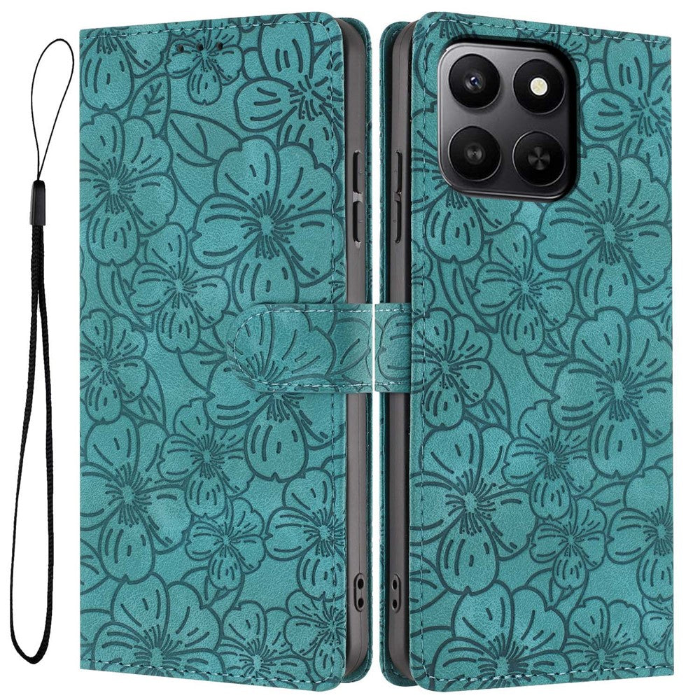 For Honor 400 Smart 5G Flip Case Cherry Blossom Pattern Leather Wallet Stand Phone Cover with Wrist Strap