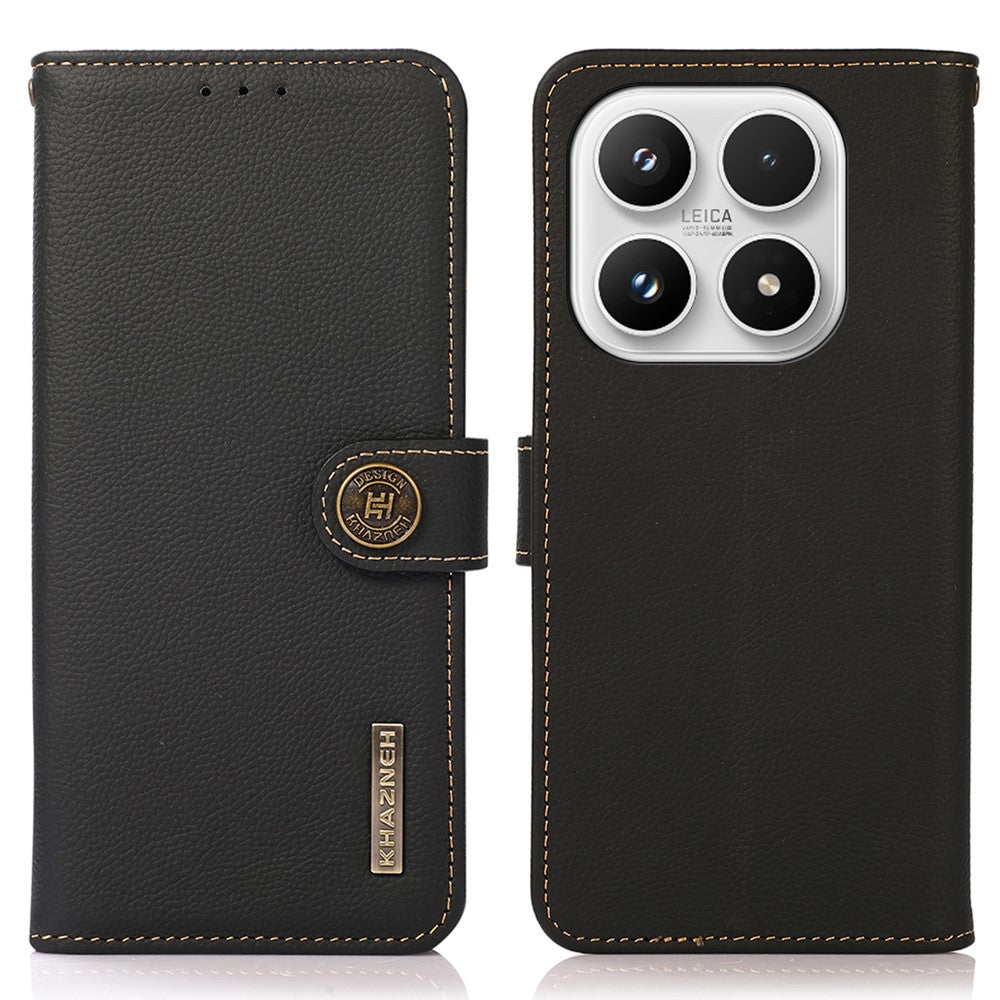 KHAZNEH for Xiaomi 17 Case Genuine Cow Leather RFID Blocking Wallet Phone Cover