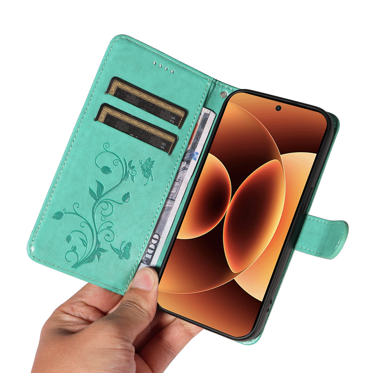 For Xiaomi 17 Pro Max PU Leather Cases Flower Pattern Wallet Stand Phone Cover with Strap