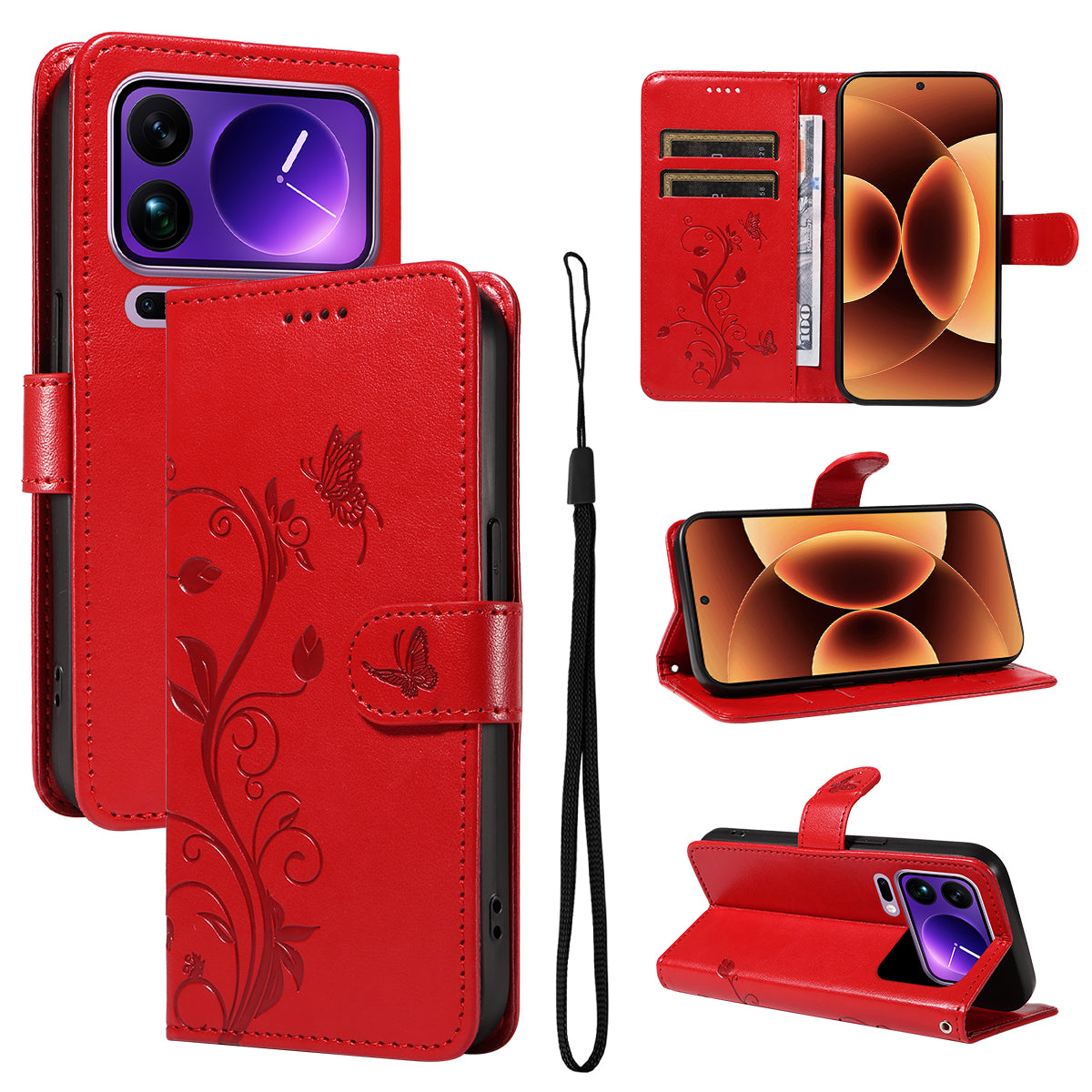 Xiaomi 17 Pro Max PU-läderfodral Blommönster Plånboksfodral med stativ och rem