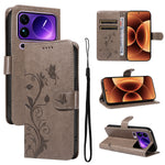 For Xiaomi 17 Pro Max PU Leather Cases Flower Pattern Wallet Stand Phone Cover with Strap