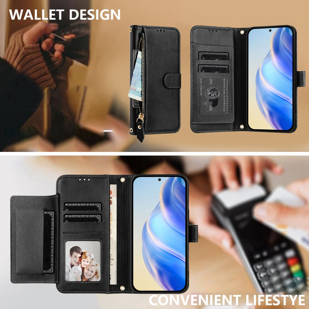 For Xiaomi 17 Case Zipper Pocket Multiple Card Slots Leather Phone Cover