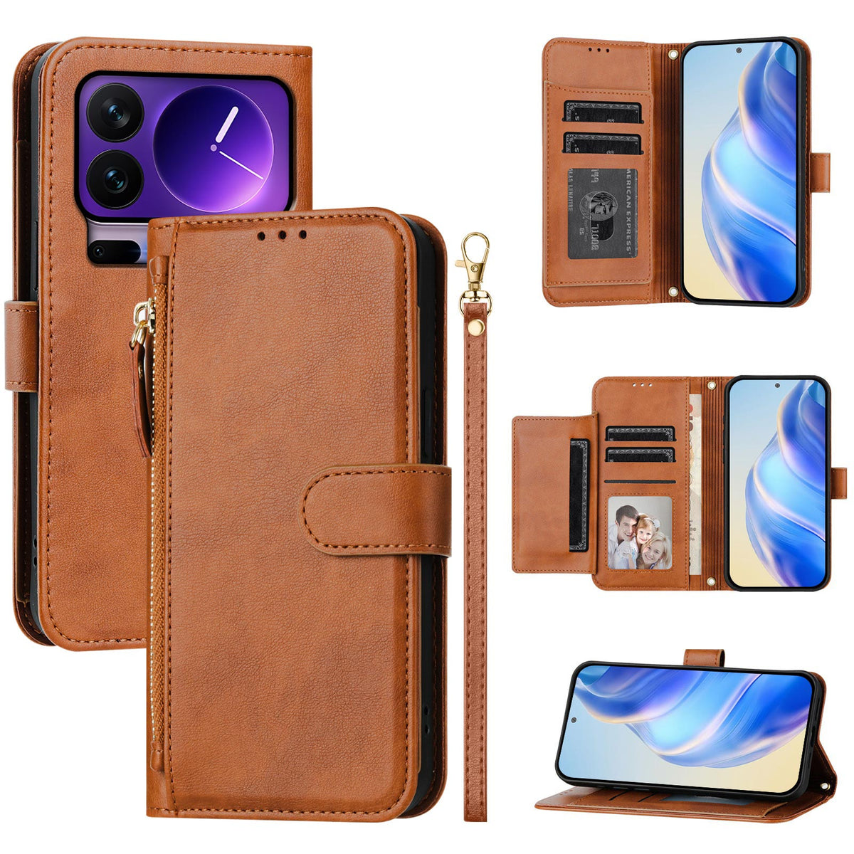 For Xiaomi 17 Pro Case Zipper Pocket Multiple Card Slots Leather Phone Cover