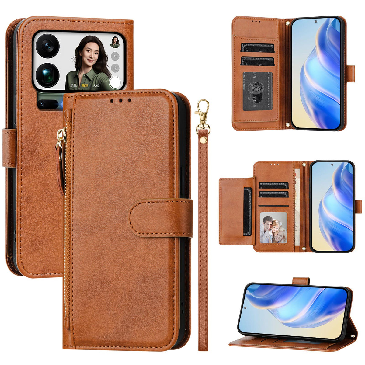 For Xiaomi 17 Pro Max Case Zipper Pocket Multiple Card Slots Leather Phone Cover
