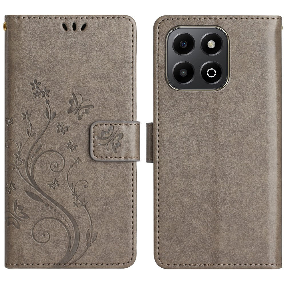 Leather Wallet Case for Honor 400 Smart 5G / 4G / X7d 4G Butterfly Flower Imprinted Phone Cover with Strap
