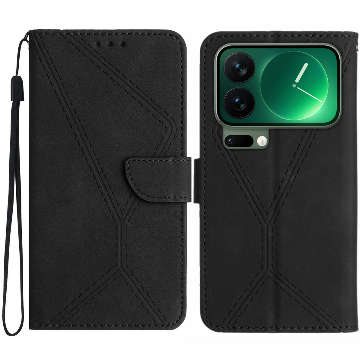 Xiaomi 17 Pro-skal Skin Touch Lines Präglade PU-läder Flip-fodral