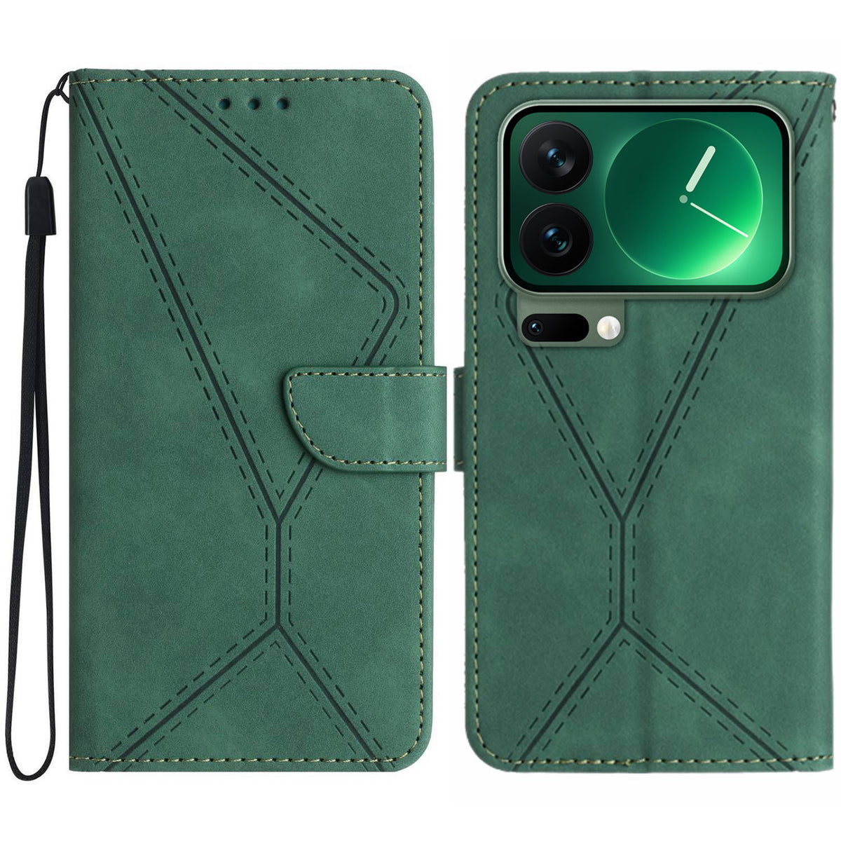 Xiaomi 17 Pro-skal Skin Touch Lines Präglade PU-läder Flip-fodral