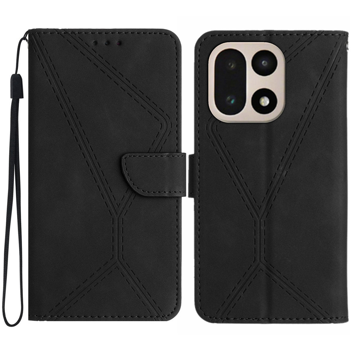 OnePlus 15 5G-skal Skin Touch Lines Präglade PU-läder Flip-fodral