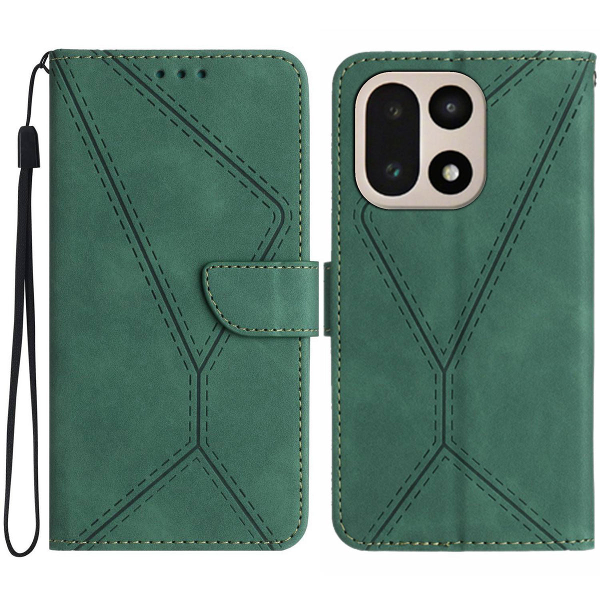 OnePlus 15 5G-skal Skin Touch Lines Präglade PU-läder Flip-fodral