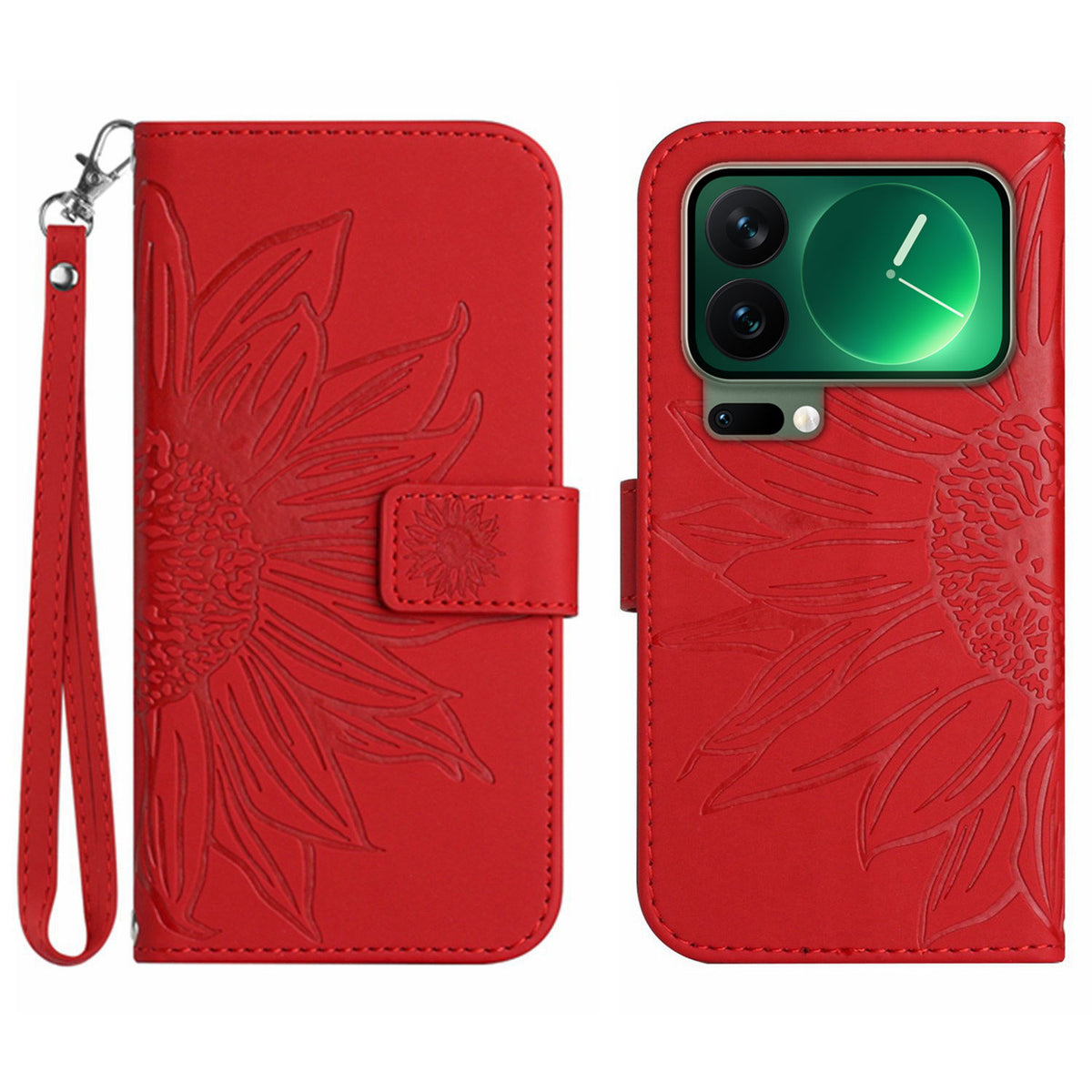 For Xiaomi 17 Pro Case Sunflower Imprint Leather Wallet Phone Cover with Wrist Strap