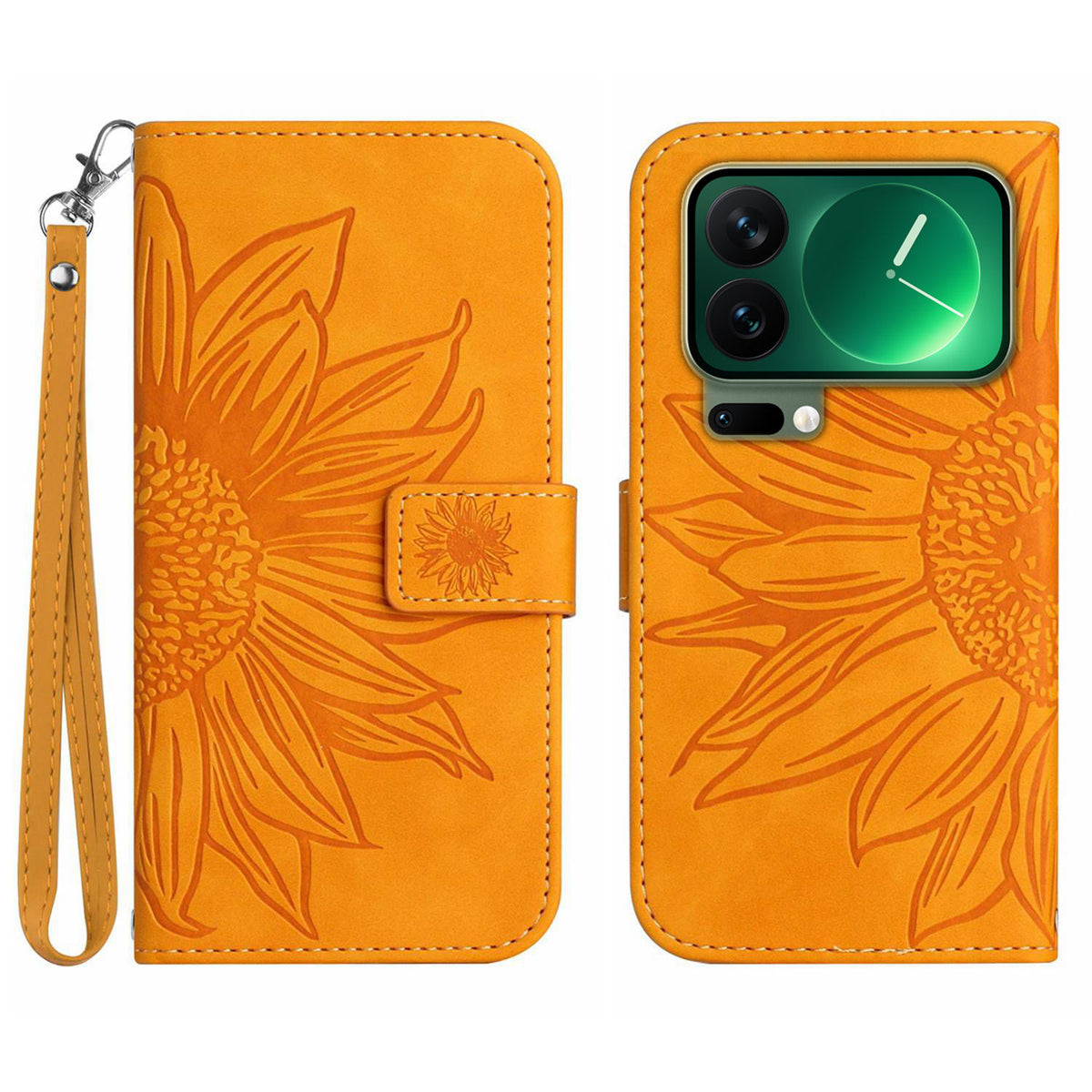 For Xiaomi 17 Pro Case Sunflower Imprint Leather Wallet Phone Cover with Wrist Strap