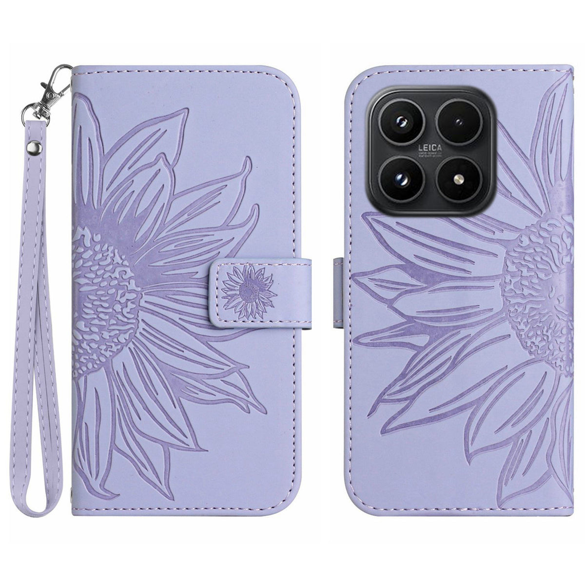 For Xiaomi 17 Case Sunflower Imprint Leather Wallet Phone Cover with Wrist Strap