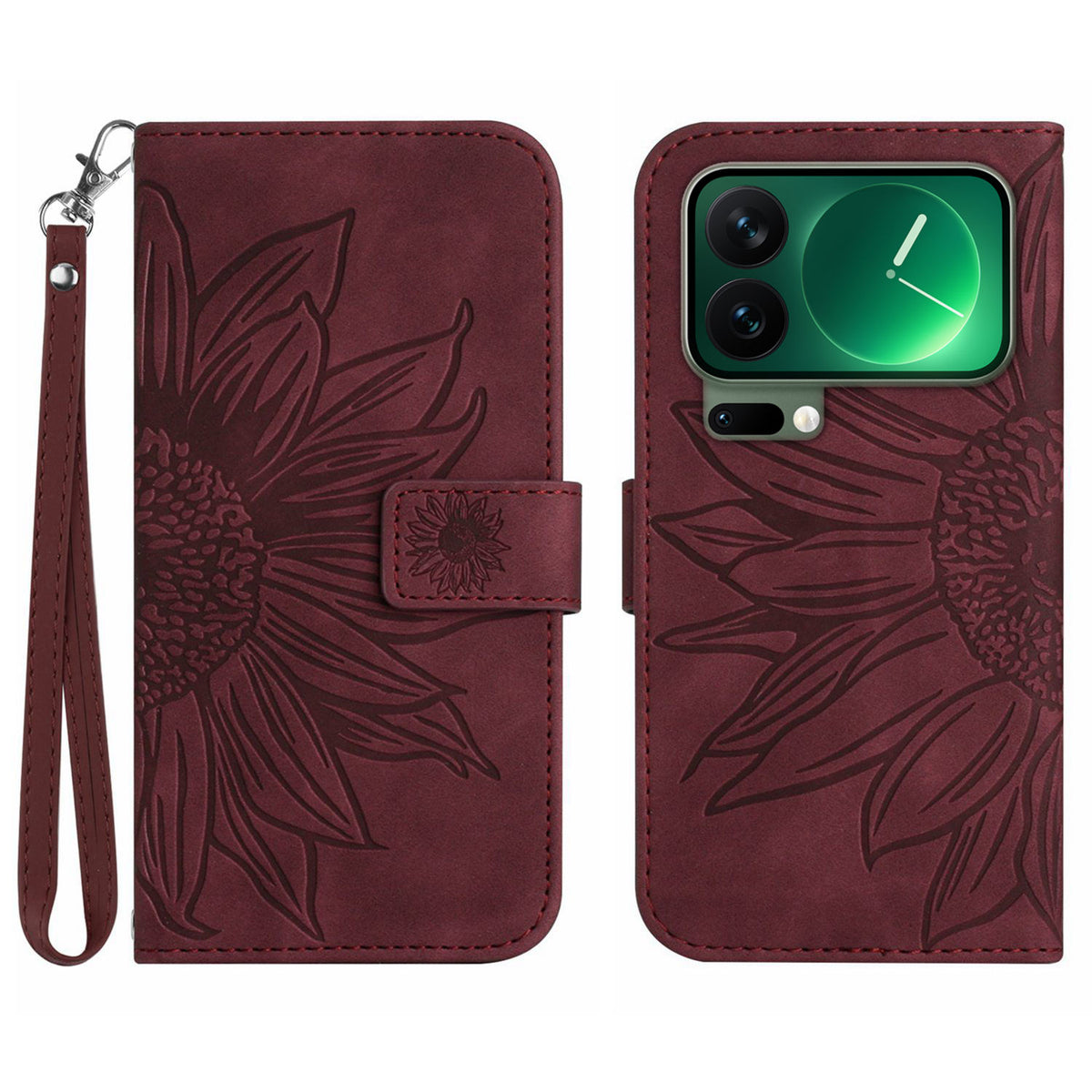 For Xiaomi 17 Pro Max Case Sunflower Imprint Leather Wallet Phone Cover with Wrist Strap